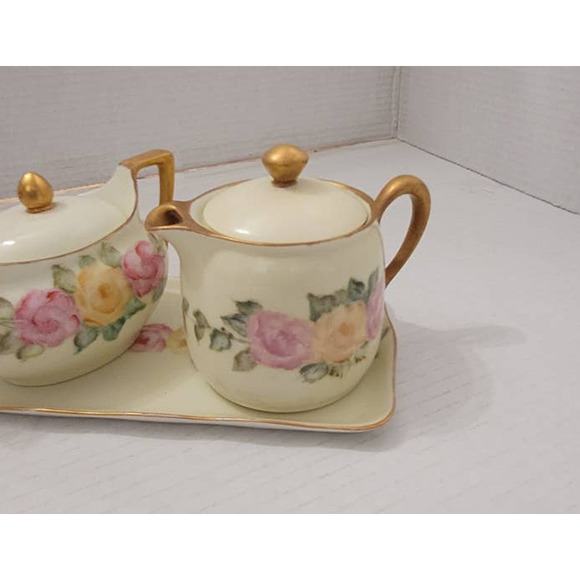 Vintage Porcelain Creamer & Sugar bowl with Plate - Picture 2 of 6